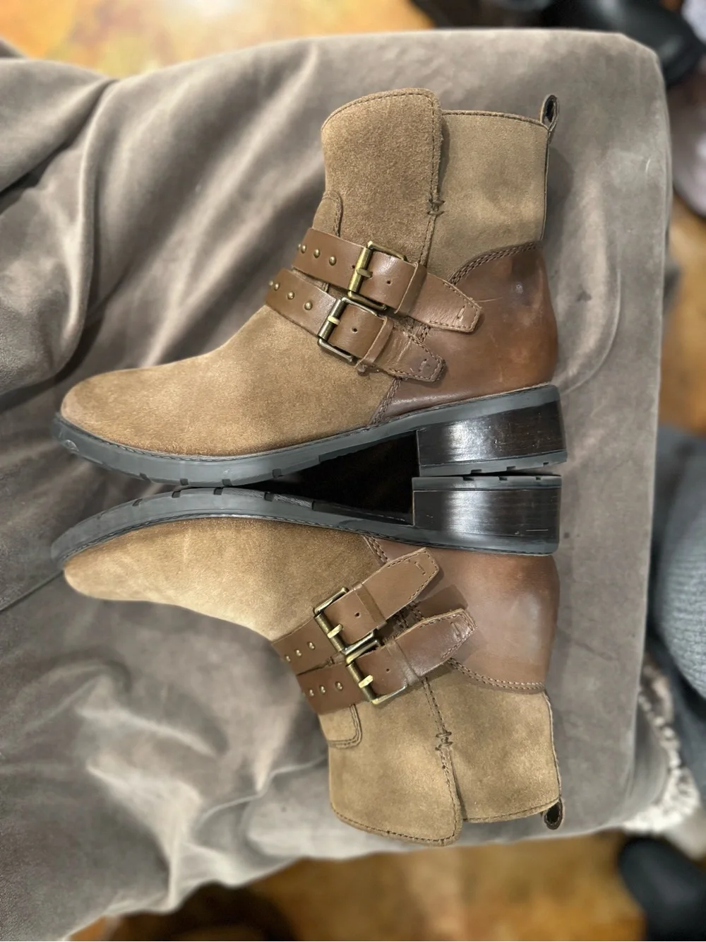 Clark’s Women's Brown Suede Buckle Ankle Boots